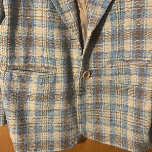 Vintage Plaid Blazer Light Academia Oversized Boxy Camel Blue XL - Picture 9 of 10